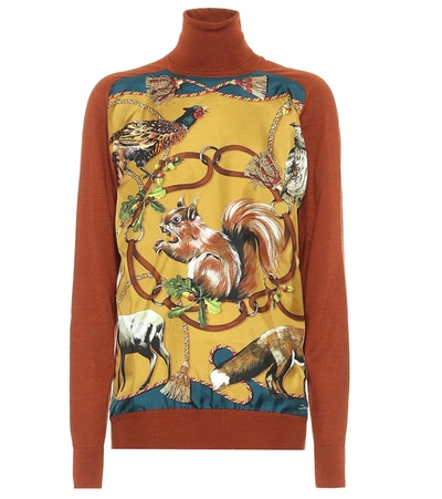 Shop Dolce & Gabbana Printed Cashmere And Silk Sweater In Red