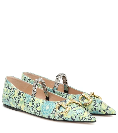 Gucci Floral Horsebit Ballerina Shoes In Blue ModeSens