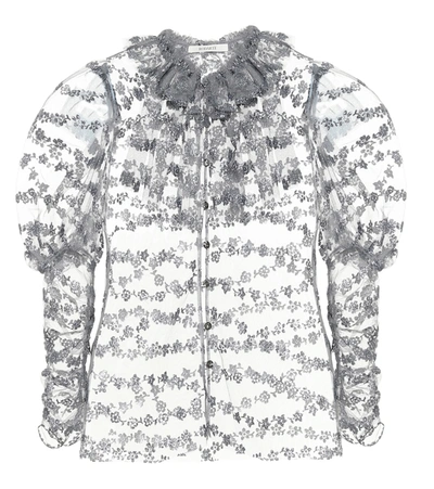 Shop Rodarte Embroidered Tulle Blouse In Silver