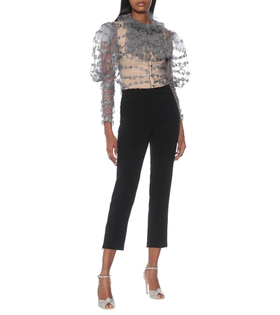 Shop Rodarte Embroidered Tulle Blouse In Silver