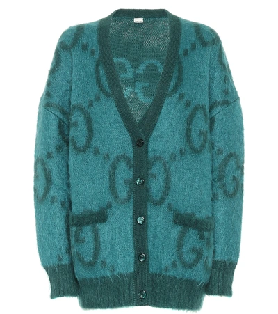 Shop Gucci Gg Mohair-blend Cardigan In Green