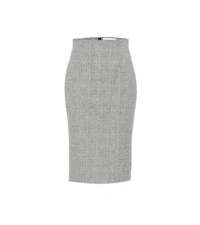 Shop Alexander Mcqueen Checked Wool Pencil Skirt In Grey
