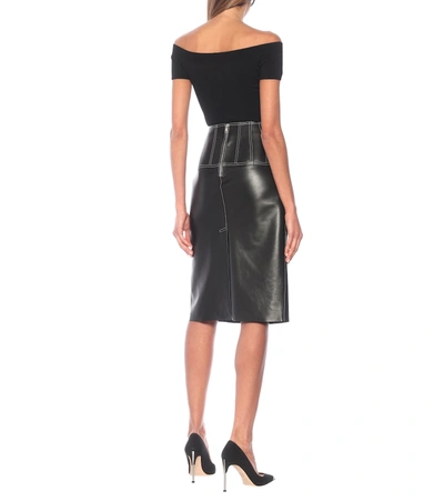 Shop Alexander Mcqueen Leather Midi Skirt In Black