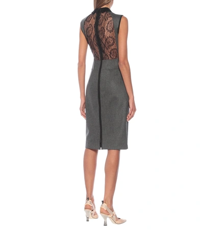 Shop Fendi Lace-trimmed Wool-blend Midi Dress In Grey