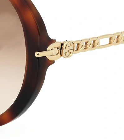 Shop Gucci Round Sunglasses With Gg Charms In Brown