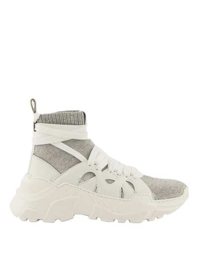 Shop Agnona Leather And Fabric Sock Sneakers In White