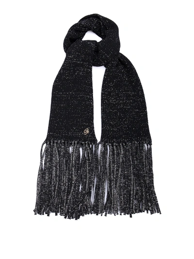 Shop Blumarine Fringed Lurex-knit Scarf In Black