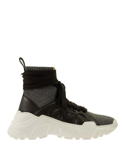 Shop Agnona Leather And Fabric Sock Sneakers In Black