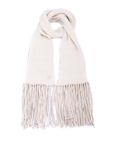 Shop Blumarine Fringed Lurex-knit Scarf In White