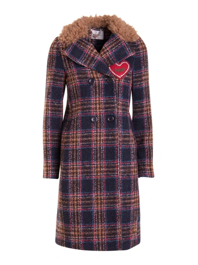 Shop Be Blumarine Check Print Double-breasted Coat In Multicolour