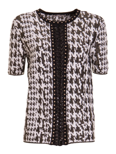 Shop Roberto Cavalli Houndstooth Knitted T-shirt In Black