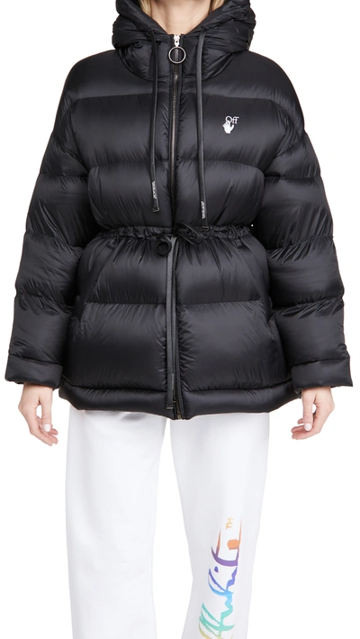 Shop Off-white Belted Puffer Coat In Black White