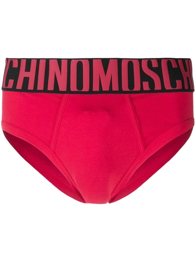 Shop Moschino Logo-waistband Briefs In Red