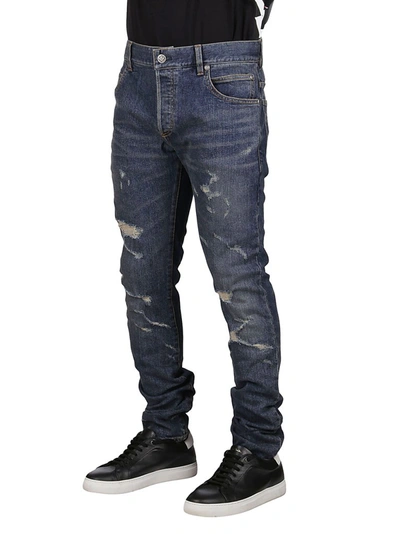 Shop Balmain Distressed In Blue