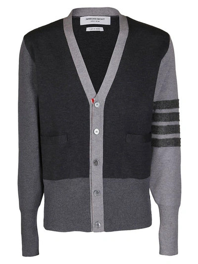 Shop Thom Browne Colour Block Cardigan In Grey