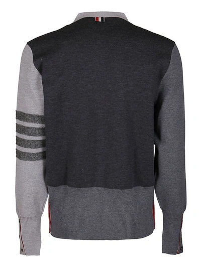 Shop Thom Browne Colour Block Cardigan In Grey