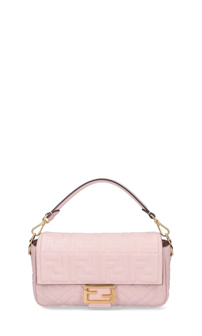 Shop Fendi Baguette Ff Embossed Shoulder Bag In Pink