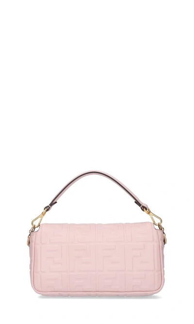 Shop Fendi Baguette Ff Embossed Shoulder Bag In Pink