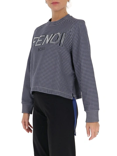 Shop Fendi Logo Checked Sweatshirt In Blue