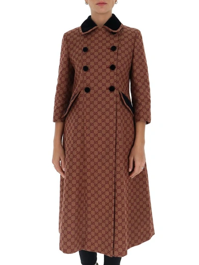 Shop Gucci Gg Canvas Coat In Brown