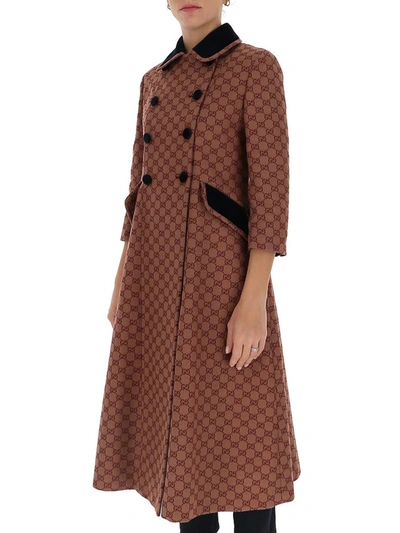 Shop Gucci Gg Canvas Coat In Brown