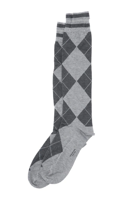Shop Thom Browne Argyle Socks In Grey