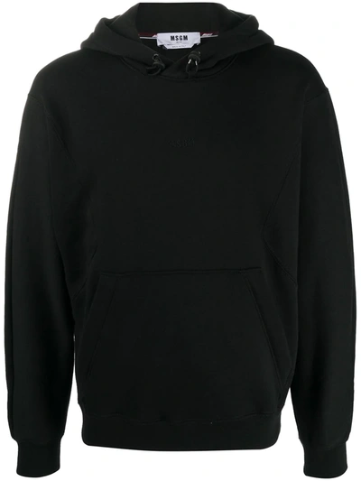 Shop Msgm Embroidered Logo Hoodie In Black