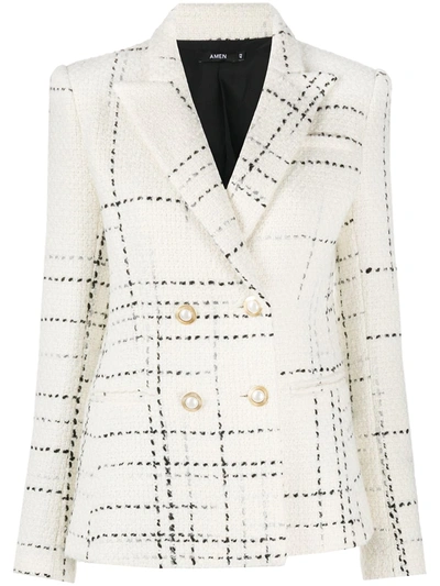 Shop Amen Check Pattern Tweed Jacket In Neutrals