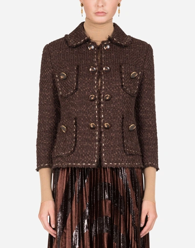 Shop Dolce & Gabbana Short Single-breasted Tweed Jacket In Brown