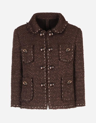 Shop Dolce & Gabbana Short Single-breasted Tweed Jacket In Brown