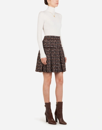 Shop Dolce & Gabbana Short Tweed Circle Skirt With Flounce Detailing