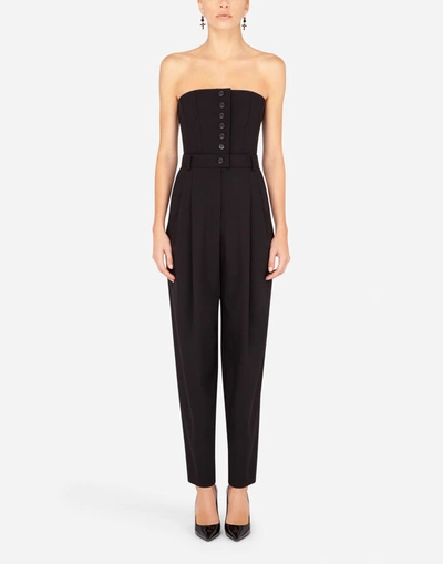 Shop Dolce & Gabbana Strapless Stretch Wool Jumpsuit In Black