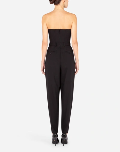 Shop Dolce & Gabbana Strapless Stretch Wool Jumpsuit In Black