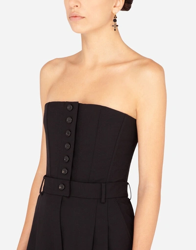 Shop Dolce & Gabbana Strapless Stretch Wool Jumpsuit In Black