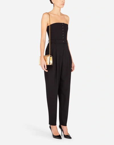 Shop Dolce & Gabbana Strapless Stretch Wool Jumpsuit In Black