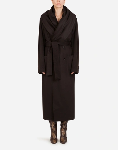 Shop Dolce & Gabbana Belted Cashmere Robe Coat In Brown