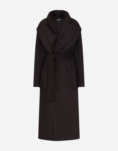 Shop Dolce & Gabbana Belted Cashmere Robe Coat In Brown