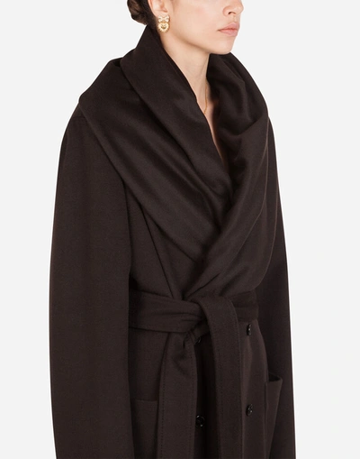 Shop Dolce & Gabbana Belted Cashmere Robe Coat In Brown