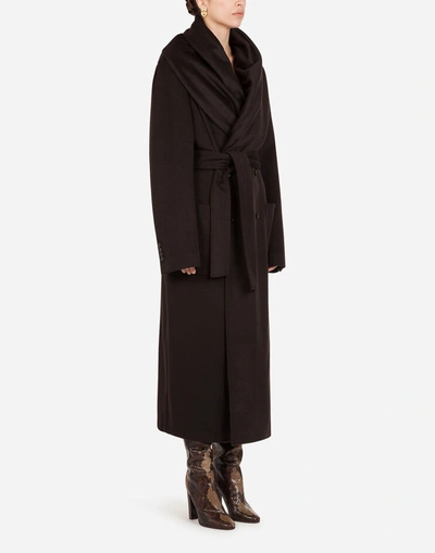 Shop Dolce & Gabbana Belted Cashmere Robe Coat In Brown