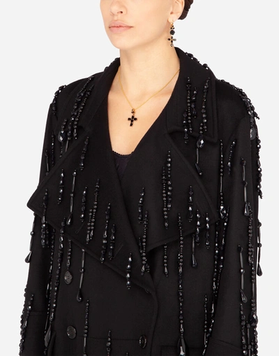 Shop Dolce & Gabbana Double-breastd Coat With Embellished Fringing In Multicolor