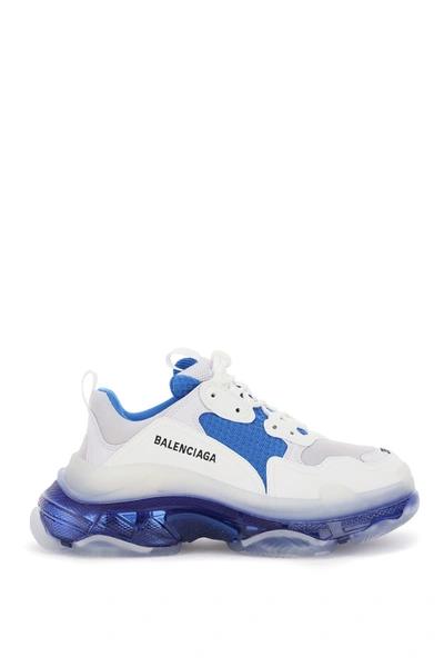 Shop Balenciaga Sneakers Triple S Clear Sole In Wht Blue Grey