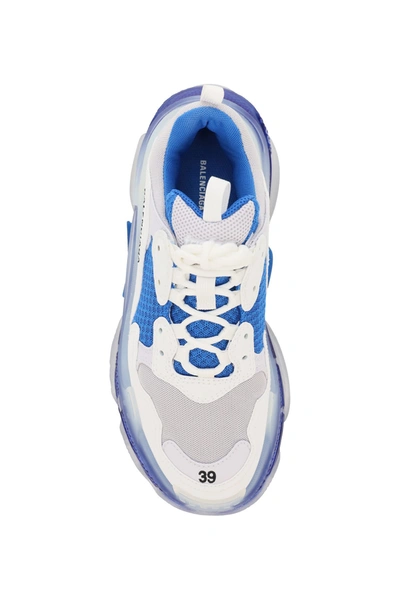 Shop Balenciaga Sneakers Triple S Clear Sole In Wht Blue Grey