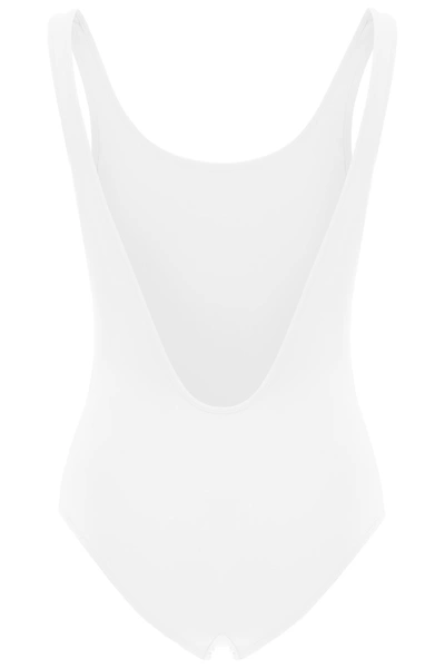 Shop Burberry Printed Swimsuit In White