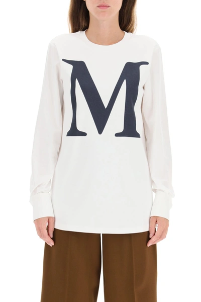 Shop Max Mara Simeone T-shirt M Logo In Blu Marino