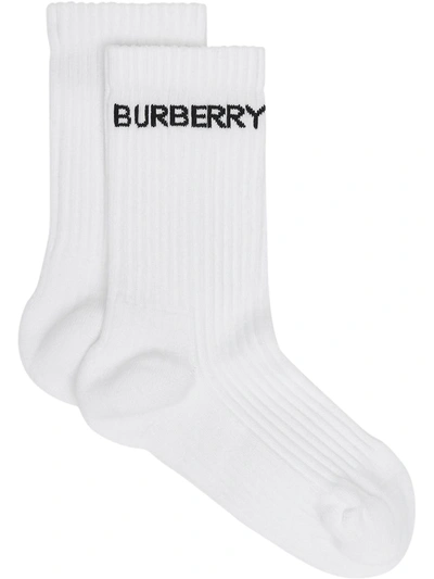 Shop Burberry Logo Intarsia Ankle Socks In White