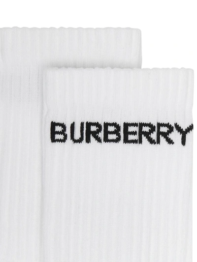 Shop Burberry Logo Intarsia Ankle Socks In White