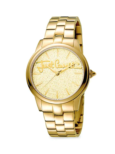 Shop Just Cavalli Glam Chic Mohair Goldtone Stainless Steel Watch