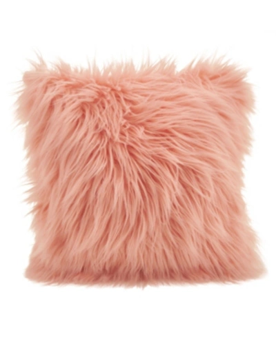 Shop Saro Lifestyle Long Haired Faux Fur Decorative Pillow, 18" X 18" In Pink