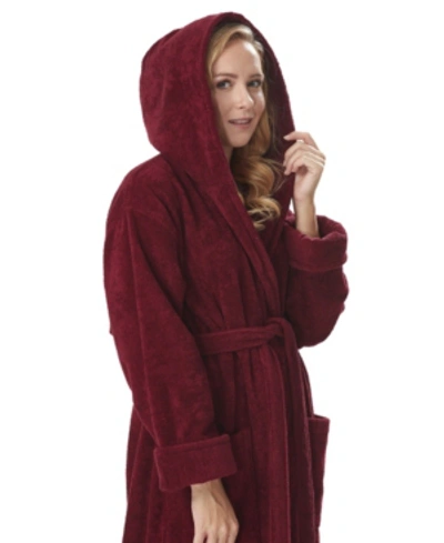 Shop Arus Women's Hooded Full Length Gots Certified Organic Turkish Cotton Bathrobe In Burgundy