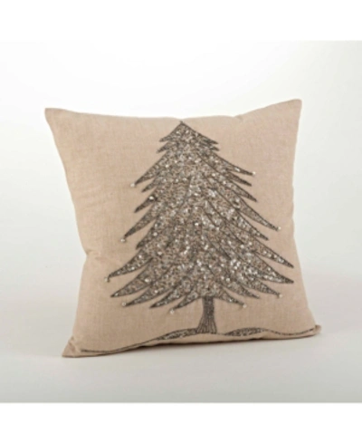 Shop Saro Lifestyle Christmas Tree Beaded Decorative Pillow, 18" X 18" In Silver